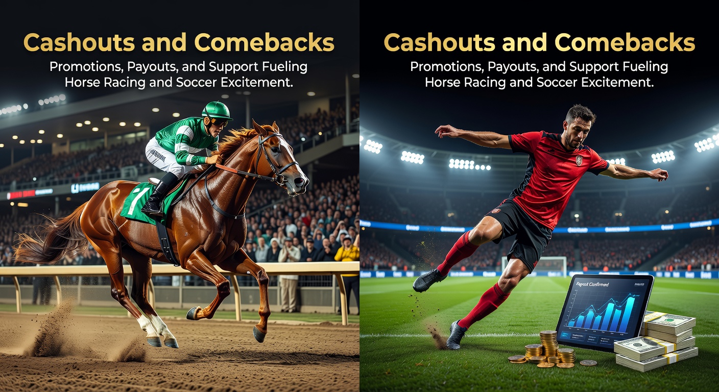 Soccer player celebrating comeback goal amid horse racing betting interface on mobile screen