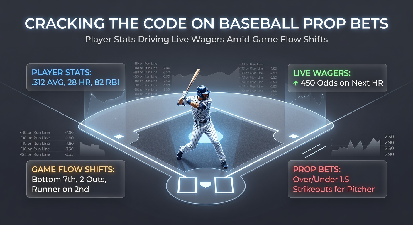 A baseball player swings at a pitch during a tense inning, with bettors watching live odds shift on screens in the background
