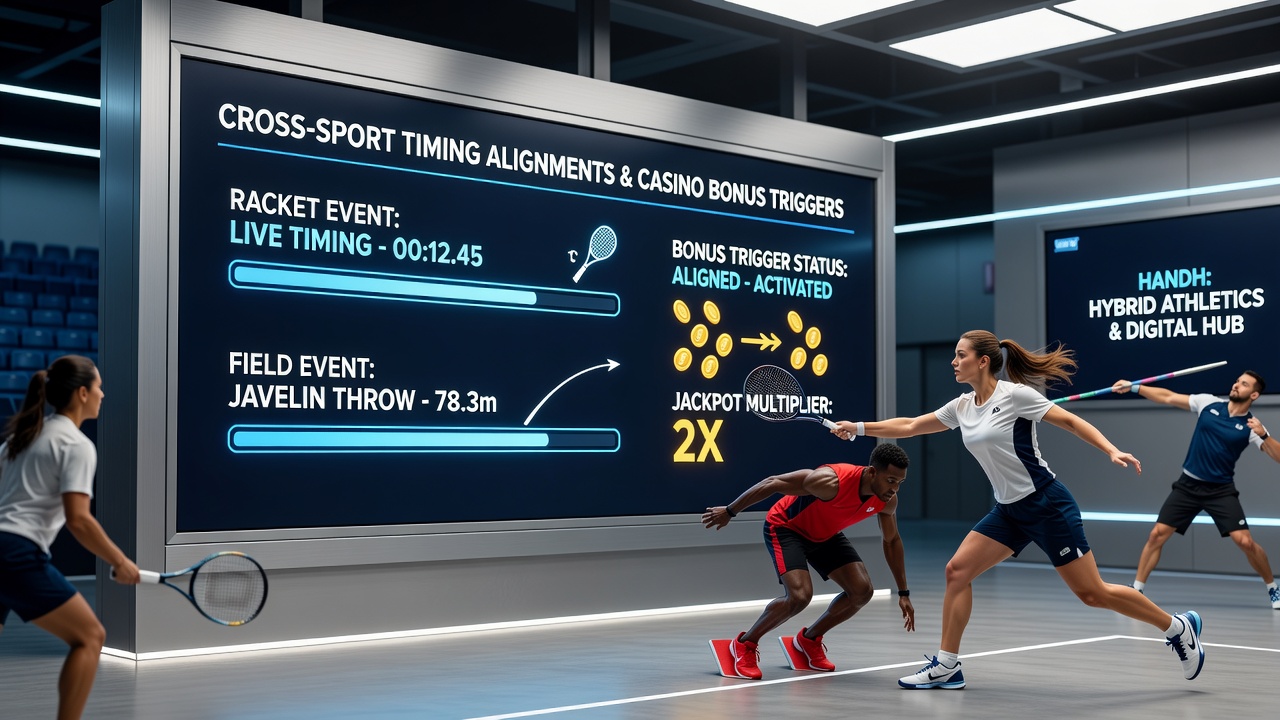 Close-up view of mobile interface illustrating field event finish and tennis rally data converging to unlock casino rewards