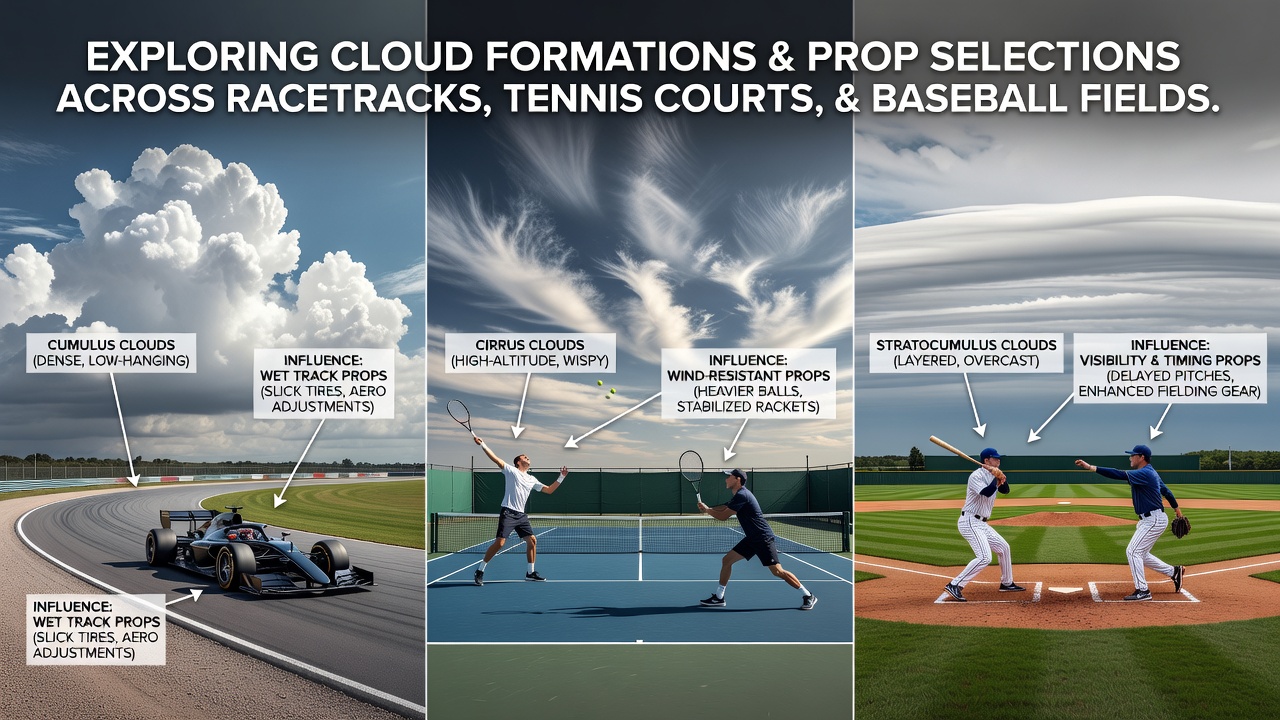 Mobile app interface displaying cloud-influenced prop options for racing, tennis, and baseball events