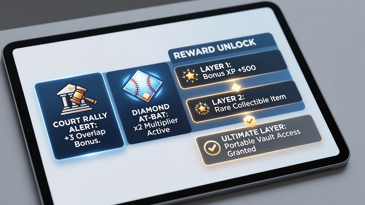 Close-up view of smartphone screen showing reward notifications linking baseball at-bats with casino table game bonuses