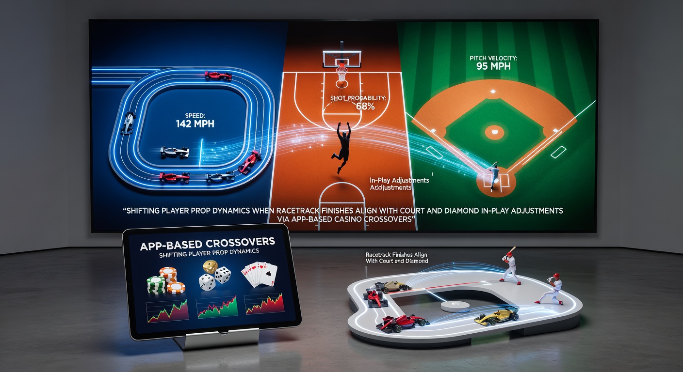 App interface showing overlapping racetrack finishes with basketball and baseball prop bets during live casino crossover sessions